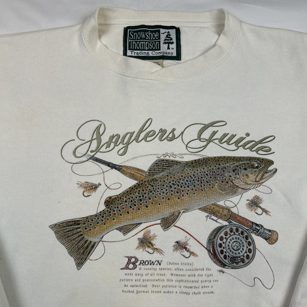VTG Snowshoe Thompson Heavyweight Sweatshirt 90s Fly Fishing Brown Trout USA L